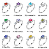 Women Round Birthstone Ring Girls Birthsday Gift 925 Sterling Silver